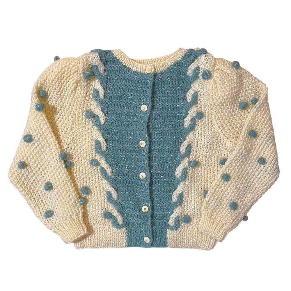 Vintage Jack Winter Hand Knit Sweater Womens Size M 80s Texture Popcorn Cardigan